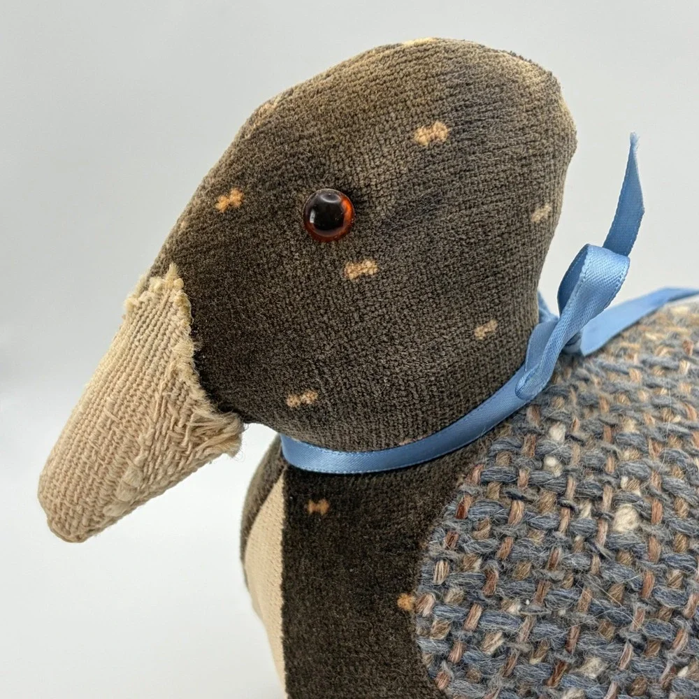 Handmade Folk Art Weighted Duck Door Stop Blue Fabric Country Farmhouse Decor